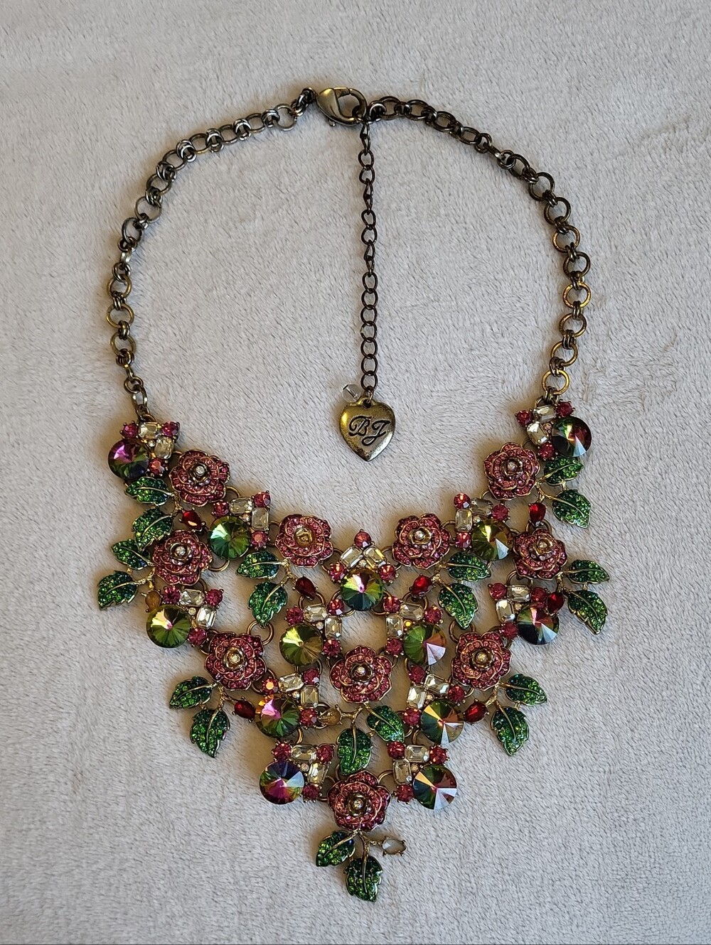 BETSEY JOHNSON Floral Crystal Statement Necklace - Pink & Green